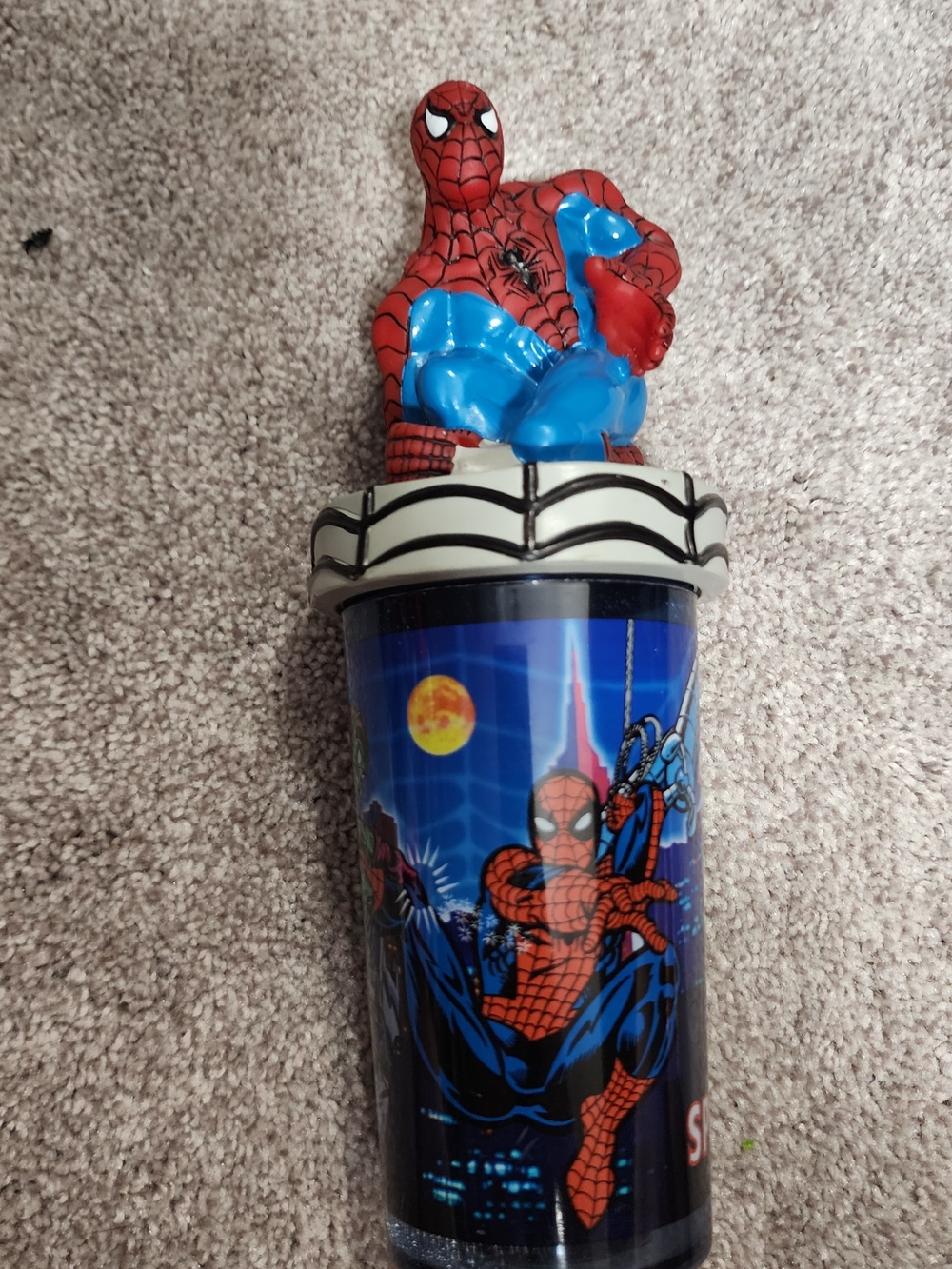 Spiderman Red & Blue Plastic Tumbler with Figurine Lid